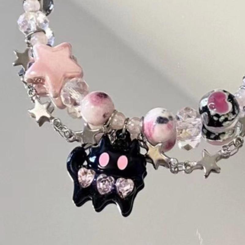 2023 Koreanisches Schwarzes Katzen Herz Stern Armband Damen Leicht Luxuriöses Design Exquisiter und Hochwertiger Zweilagiger Schmuck