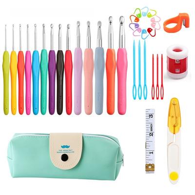 Complete Aluminum Crochet Hooks Set with Ergonomic Handles Stitch Markers for Beginner DIY Yarn Craft Knitting and Amigurumi