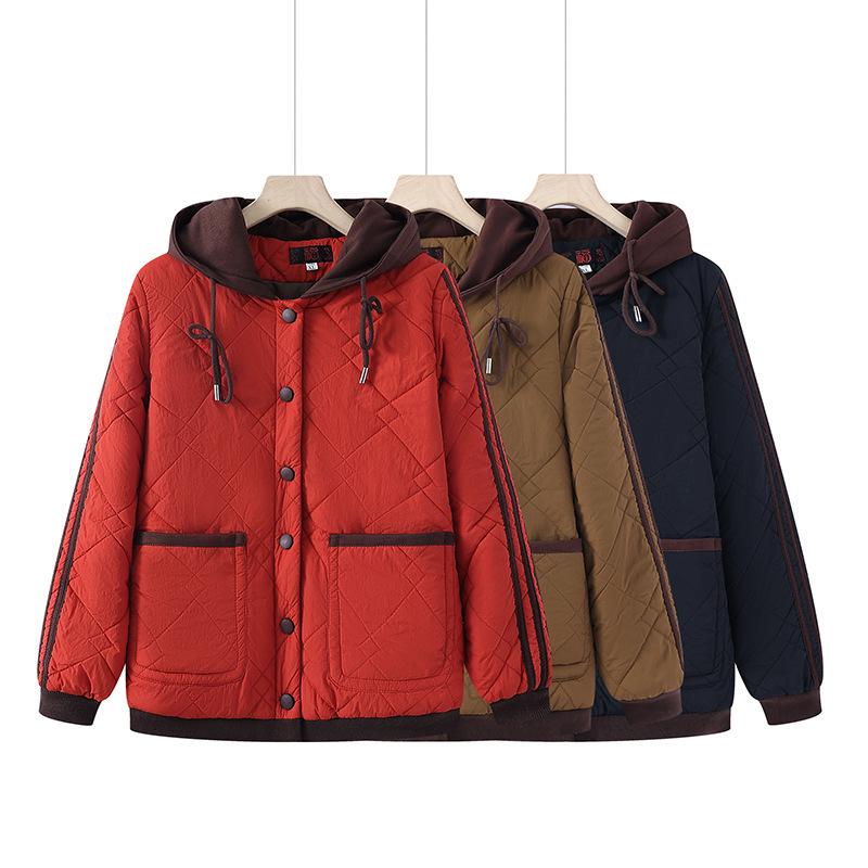 Elegant Hooded Cotton Jacket for Moms - Thick, Fashionable Fall & Winter Outerwear for Middle-Aged and Elderly