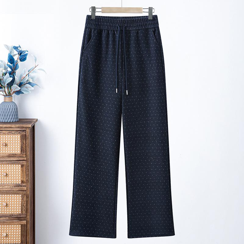 

2026 Spring Polka Dot Elastic Waist Straight-Leg Trousers for Middle-Aged and Elderly Women 2XL (90-110 lbs) темно-синий
