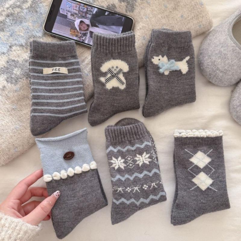 Thick Wool Socks for Autumn and Winter, Women's Button Bow Pile Socks