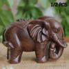 1/2 PCS Carved Home Decor Fairy Garden Animal Figurines Miniature Craft Elephant Statue Natural Wood