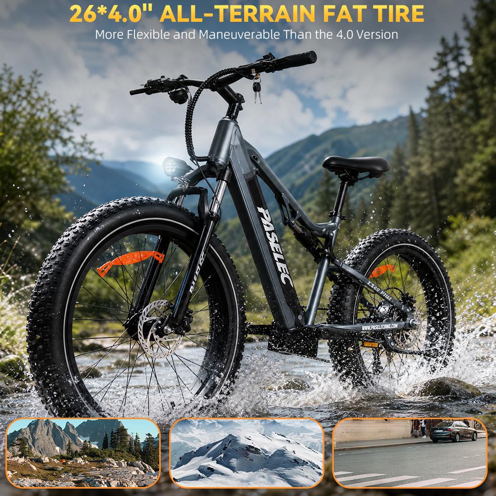 PASELEC TX19 PLUS Electric Adult Bicycle 500W Motor Men's E-Mountain Ebike 48V19.2AH Battery All-Terrain E-Bike 26*4.0 Inch Fat Tire Electric Bike