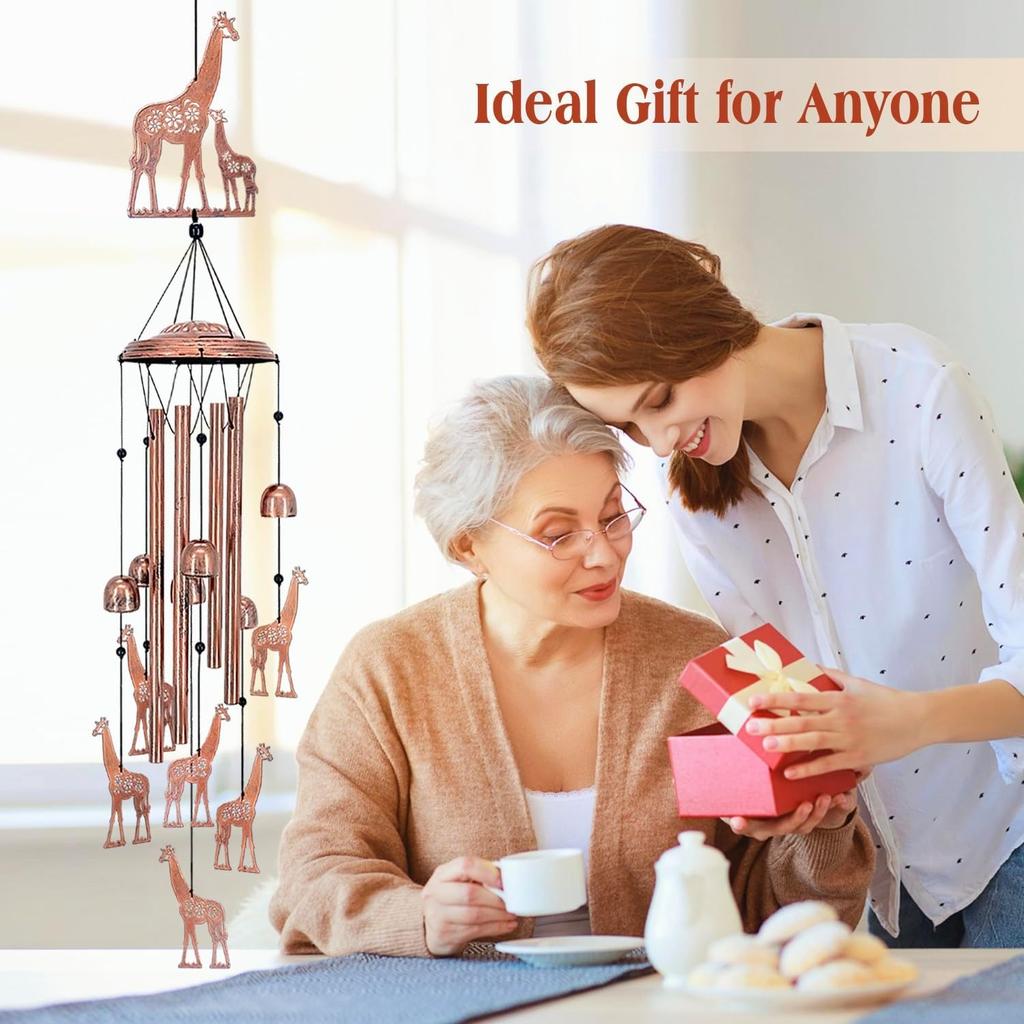 Carillons éoliens girafe Cadeaux girafe d'extérieur pour femmes/hommes/maman/femme/grand-mère Cadeaux d'anniversaire Cadeau commémoratif Carillons éoliens en métal pour l'extérieur/l'intérieur, Pelouse