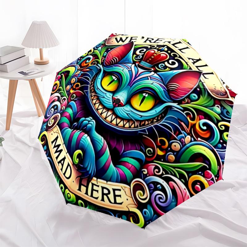 1pc Cheshire Cat Mad Automatic Open/Close Umbrella, Portable Folding Umbrella for Travel, Themed Events, It Is Suitable As a Gift for Various Festival