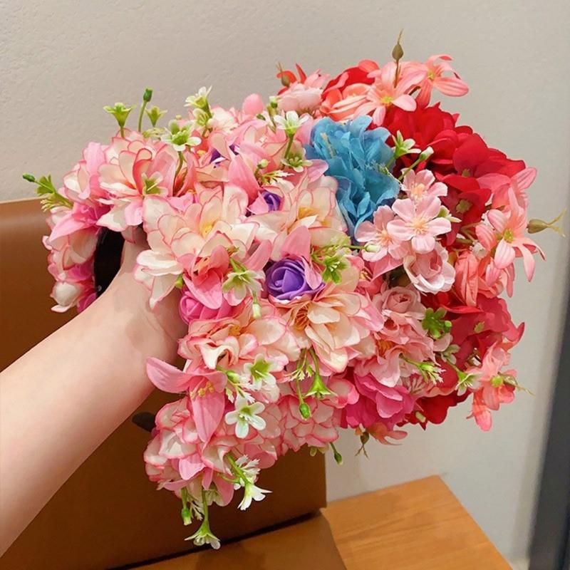 Adjustable Silk Flower Headband Beautiful Flower Hairband Accessory Lovely Flower Embellished Hair Decoration