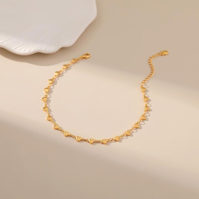 Women Minimalist 18k Gold Plated Heart Link Ankle Bracelet