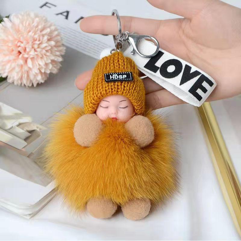 Genuine Fox Fur Pom Pom Doll Keychain Pendant for Bags and Accessories