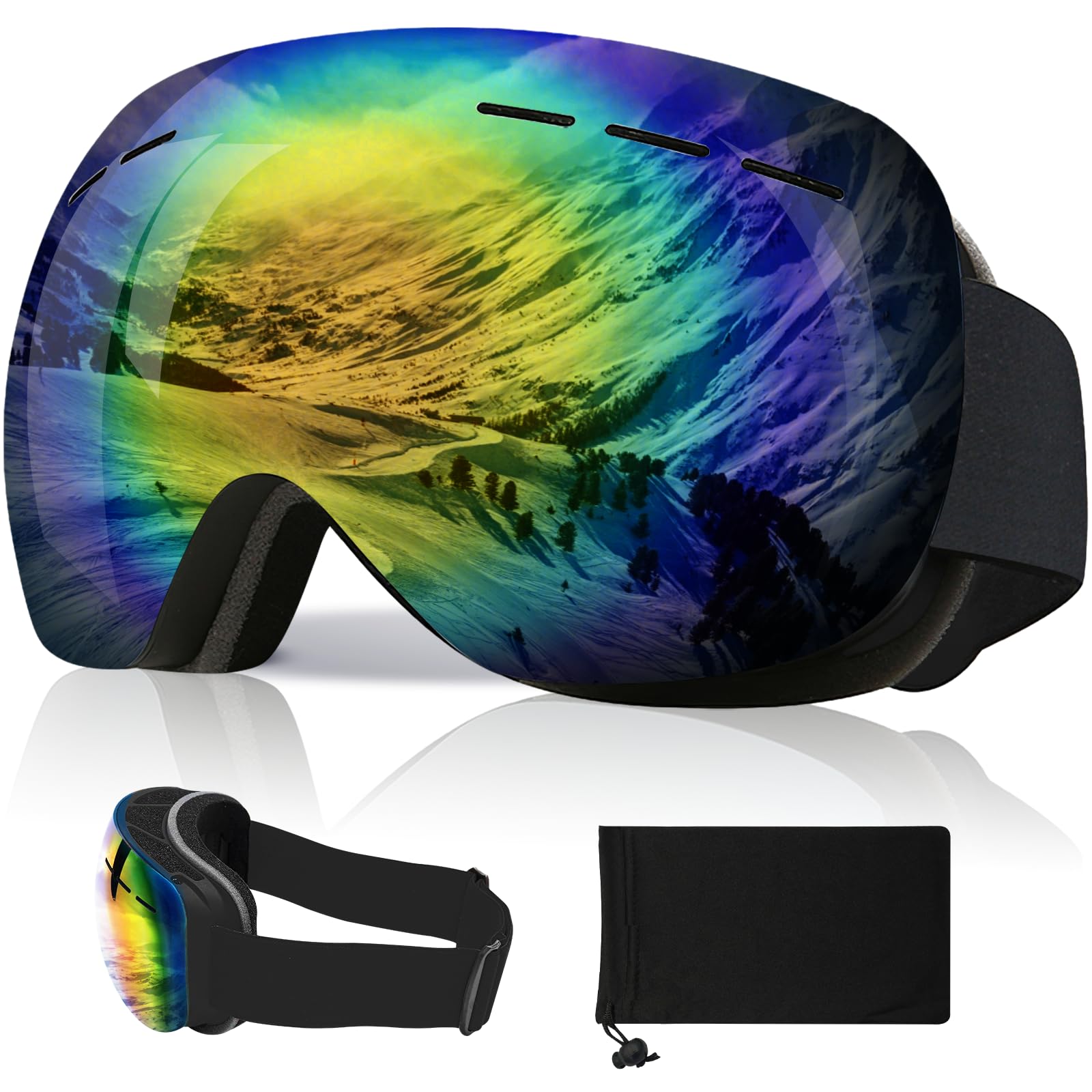 

Gagaciso Ski Angle Dual Spherical Fully UV Compatible and Lightweight and for and Motorcycle Use VLT Goggles, 240° Ultra-Wide View, Lenses, Anti-Fog,
