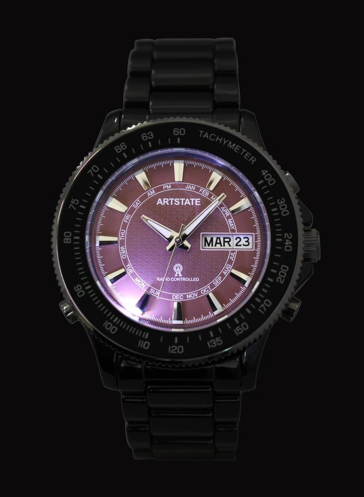 Watch with Date and Day Light Long Life [ARTSTATE W335B] Men's Radio-Controlled Display, Function, Black, Ceramic,