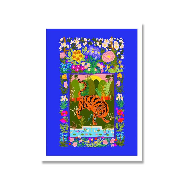Moldura de madeira sólida Bagua Tigers Green Art Prints Animais Pintura em tela Boa sorte Tigre Pôsteres Quiromancia Cartomante Imagens de parede Decoração para casa