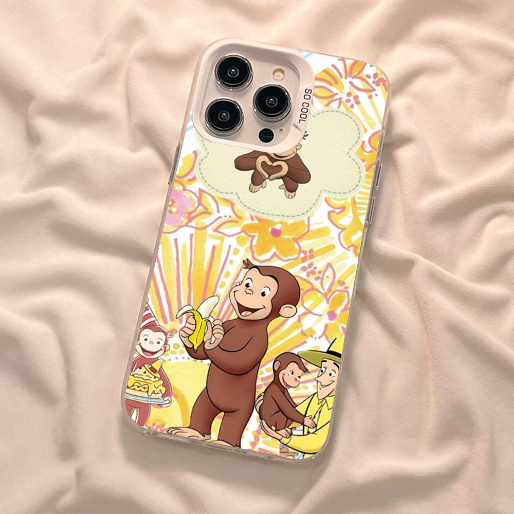 Curious G-George Monkey Phone Case For iPhone 17 Air 16 15 14 11 12 13 Pro Max Plus X XR XS Colored Silver Hard Cover