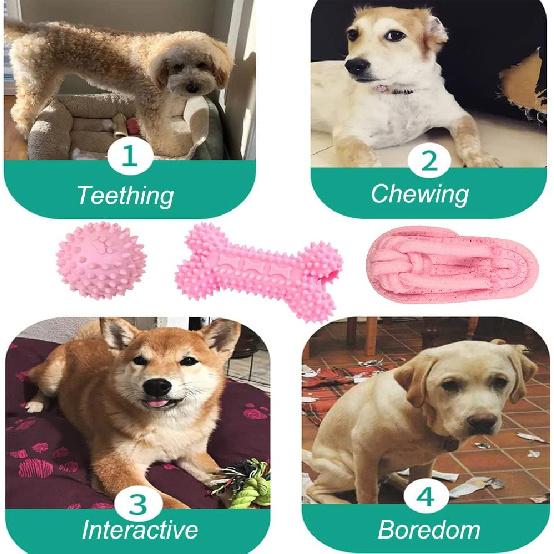 

LHYILSWQ 8 шт. Игрушки для щенков, прочные веревочные игрушки, бобы, кости, обувь для маленьких собак, прорезывание зубов, интерактивные тренировочные игрушки, розовые