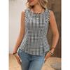 Blusa sin mangas a cuadros blanco y negro para mujer con cuello redondo y abertura lateral, top casual de verano