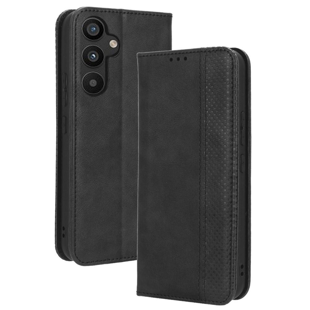 Für Samsung Galaxy A34 5G Sturzsichere Handyhülle Ständer Retro-Textur Aufgedrucktes Muster Magnetisch Selbstschließend Klappbar Leder Brieftasche Handyhülle