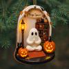 Cute Reading Ghost Halloween Ghost Ornaments 2D Flat Acrylic Pendant Halloween Hanging Home Decor