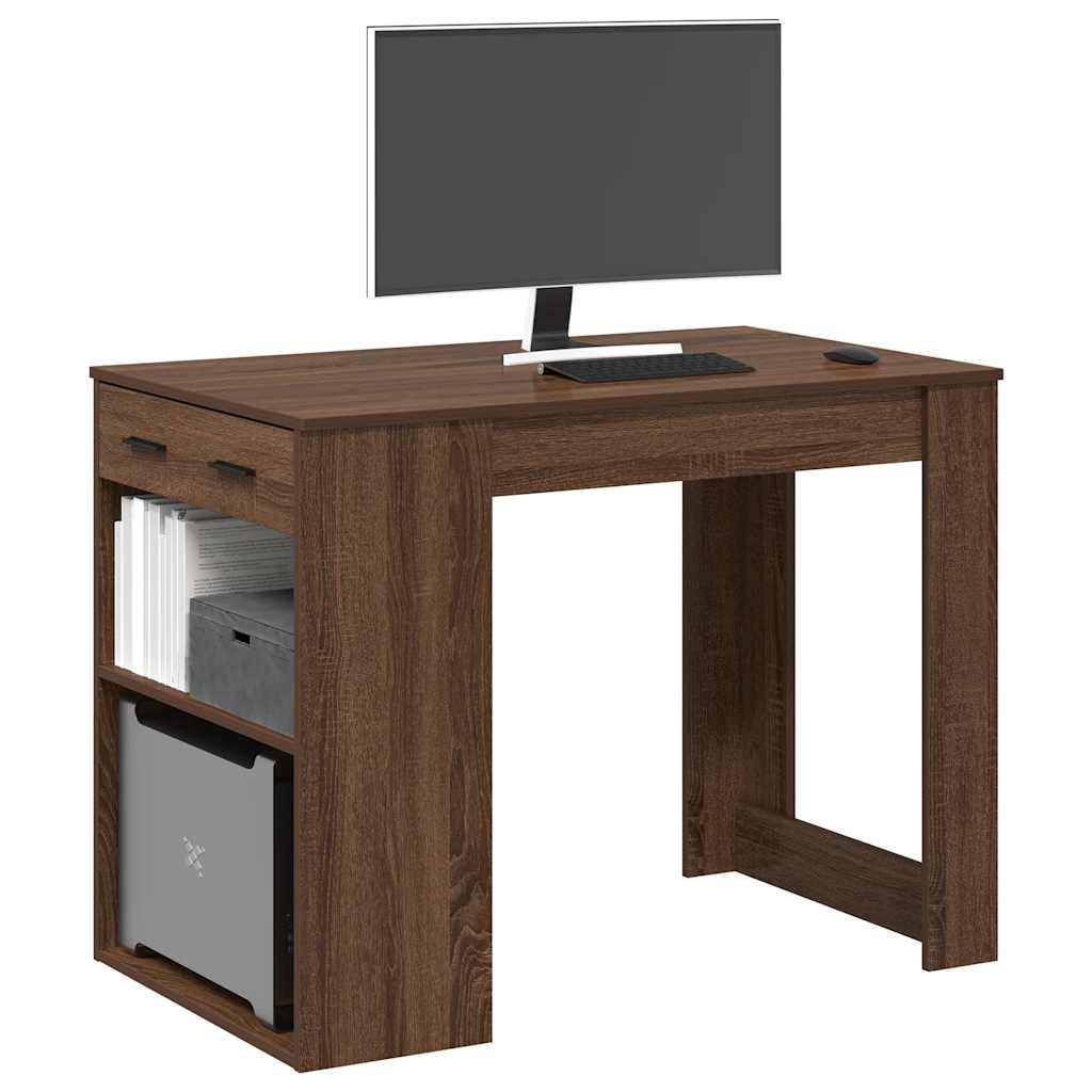 Desk with Drawers and Shelf Brown Oak Effect