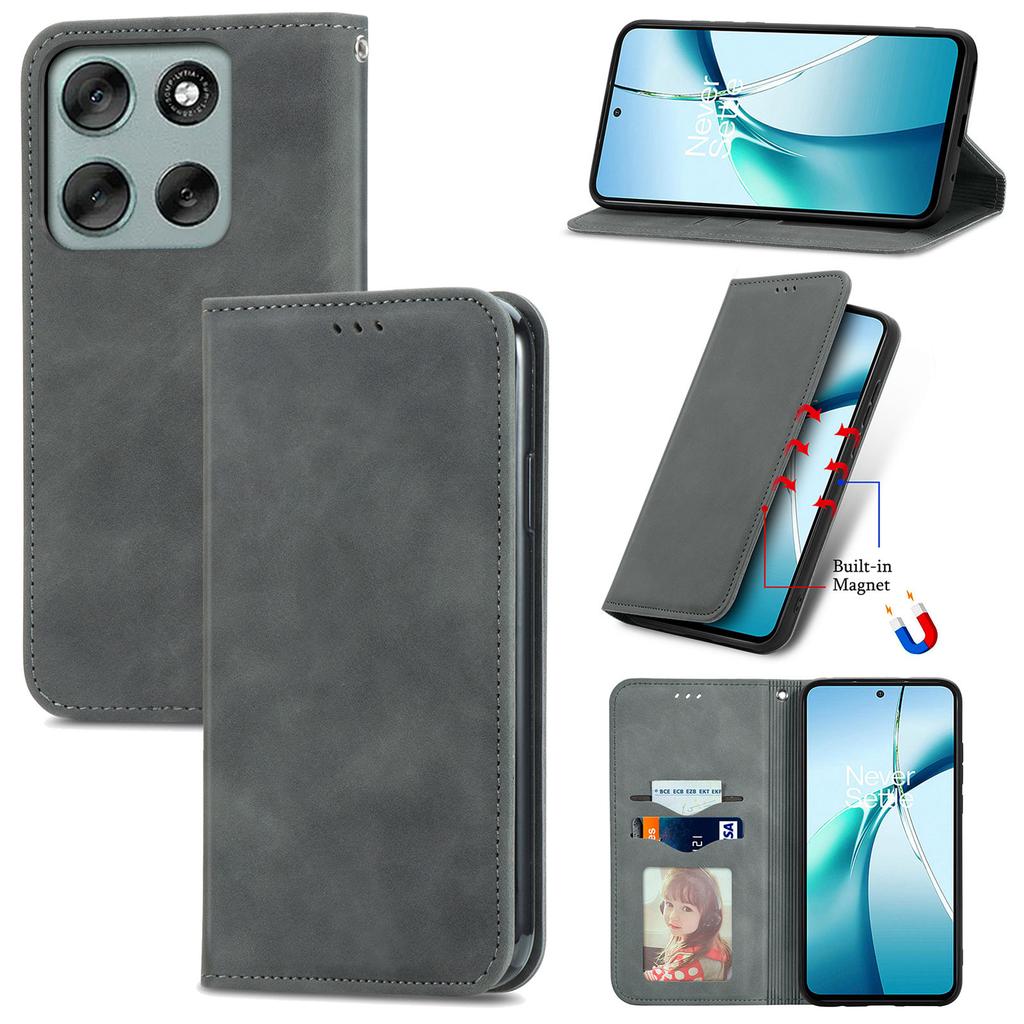For Motorola Moto G56 5G Leather Case with Card Holder Magnetic Absorption Phone Cover