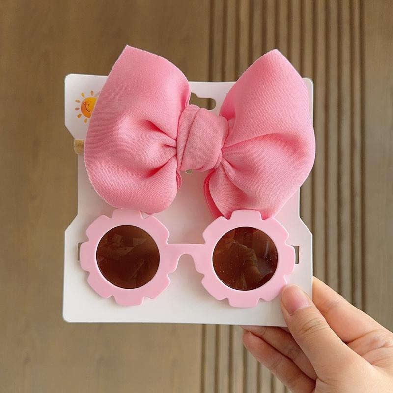 Barnhuvudbonader Glasögon Set Enfärgat Mjukt Rosett Hårband Flickor Spetsklämma Retro Solglasögon Barn Hårklämma Hårband Set