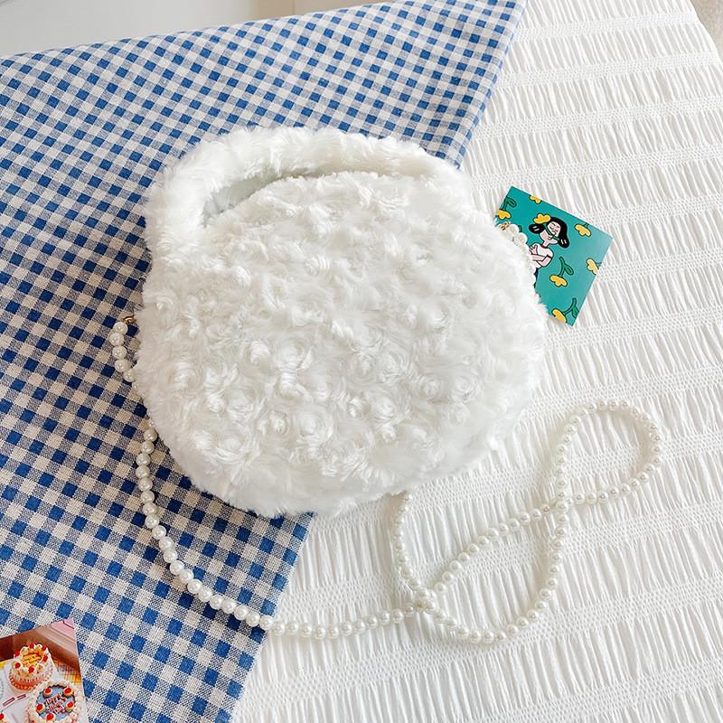 Cute Cartoon Plush White Goose Mini Shoulder Bag With Zipper Closure For Girls