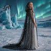 Elegant Stage Performance Cape Full Length Hooded Cloak for Women Star Moon Sheer Gothic Cosplay Robe Tulle Witch Halloween Costume Renaissance