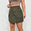 Mini jupe cargo décontractée pour femme, couleur unie, jupe courte Y2K, moulante avec poches à rabat, taille haute, jupe de banlieue mode