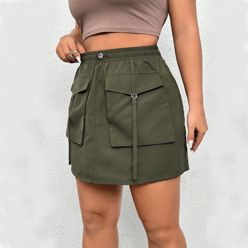 Mini jupe cargo décontractée pour femme, couleur unie, jupe courte Y2K, moulante avec poches à rabat, taille haute, jupe de banlieue mode
