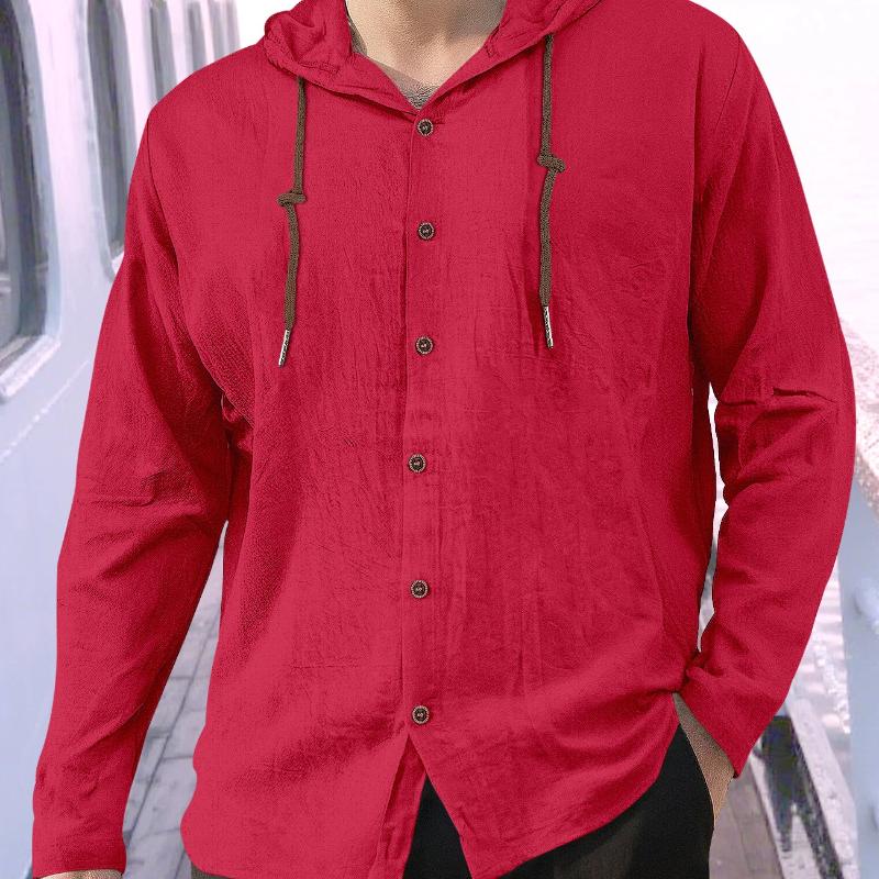 Spring and Summer Long Sleeve Men's Casual Shirt European Style Hooded Top Button Loose Shirt