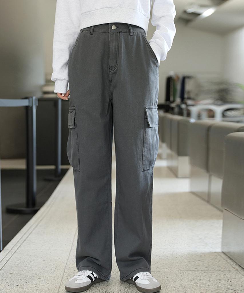 Ppaeppae Casual Pocket Cargo Long Wide Cotton Pants
