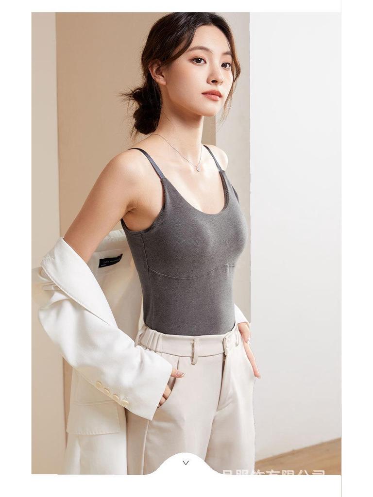 Women's Plush German Velvet Camisole with Chest Pads – Warm, Thick, One-Piece Base Top for Autumn and Winter