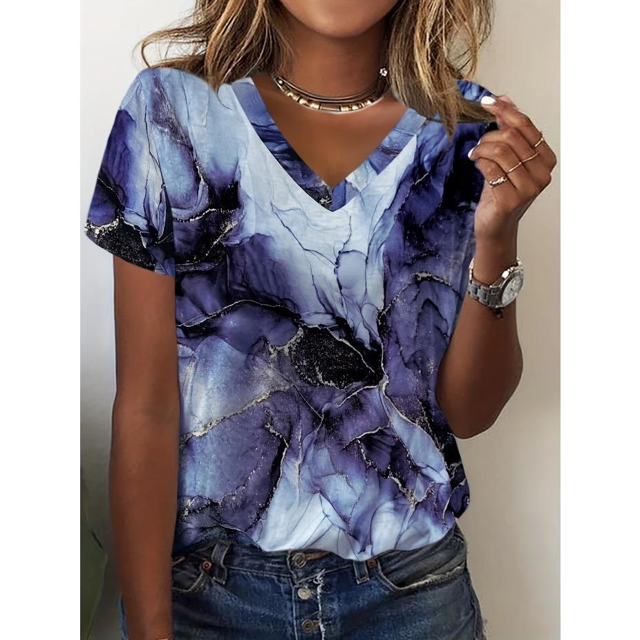 

Футболка с принтом подсолнухов, повседневная летняя футболка с V-образным вырезом и короткими рукавами, женская одежда XL синий