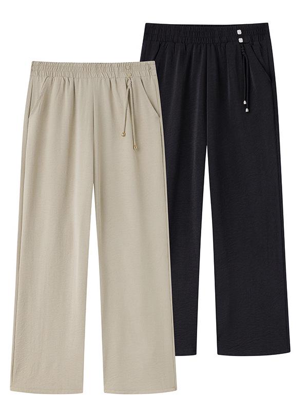 Mom's Summer 2026 Ice Silk High-Waisted Cropped Wide-Leg Pants for Women - Thin, Casual, Chinese Style.