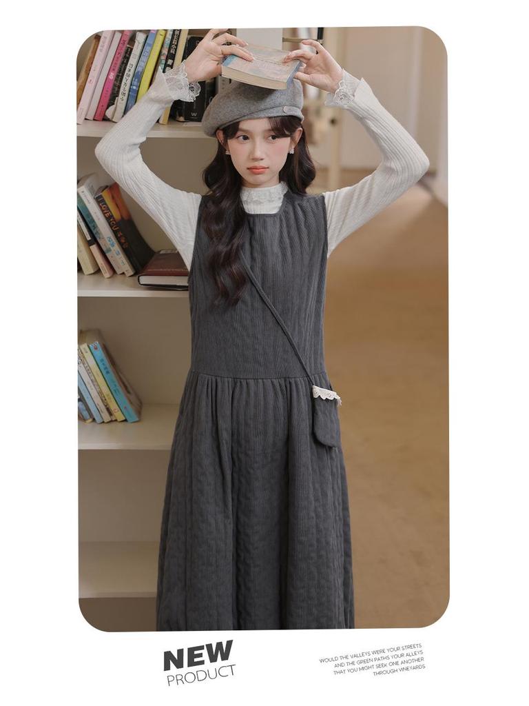 2026 Women's Quilted Sleeveless Tulip Dress with Knit Cardigan Set - Versatile Layering Fashion