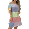 Women's Fashion Summer Spring Solid Color Print Short Sleeve One Shoulder High Waist Casual Dresses