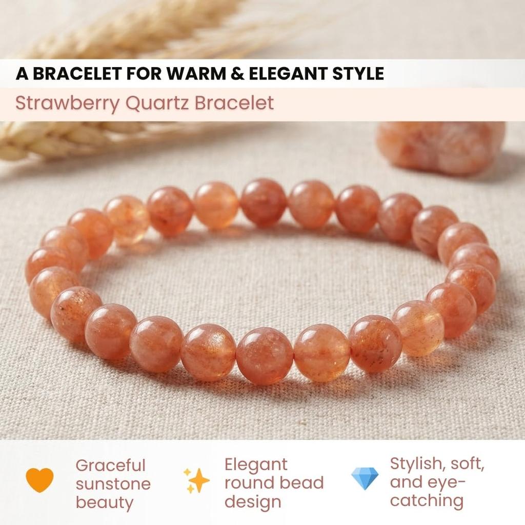 Plus Value Sunstone Bracelet for Vastu Feng Shui Chakra Aura Personal Reiki Healing Crystals (Beads Size 8mm, With Jute Bag)