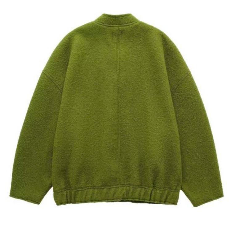 Autumn Winter Women Baseball Jacket Stand Collar Long Sleeve Casual Coat Solid Color Big Pockets Hidden Buttons