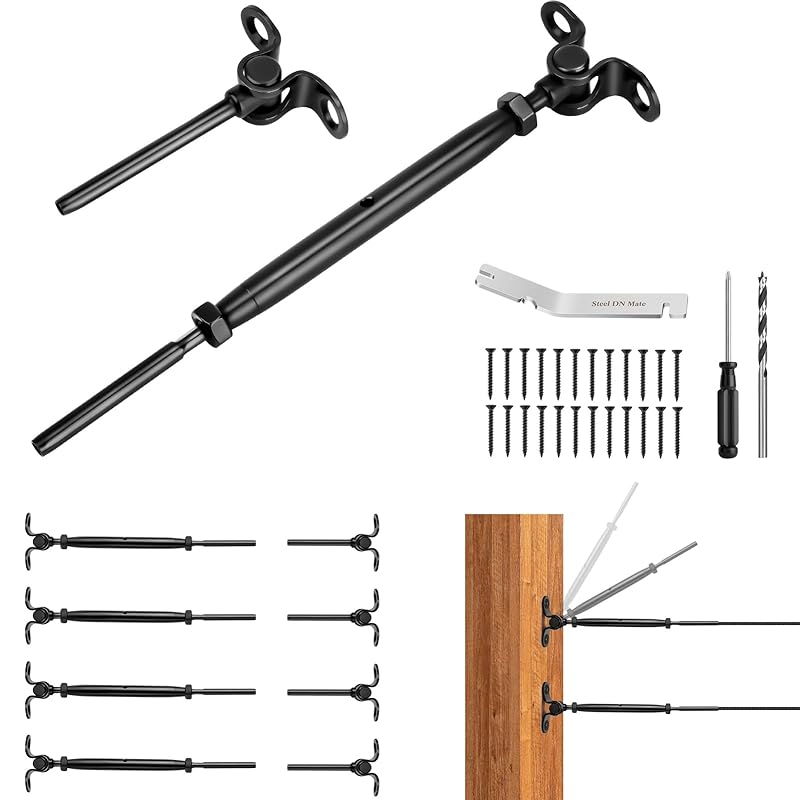 Black Cable Railing Kit, T316 Stainless Steel 1/8” Swage Toggle Turnbuckle Hardware for Wood Posts, Stair Deck Cable Railing System,
