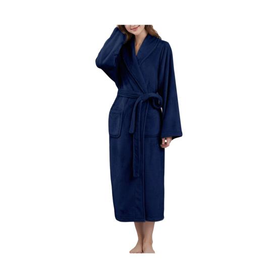 

Халат с лацканами, с длинными рукавами, фланелевый, мягкий, длинный, халат для пары, домашняя одежда, халат M темно-синий