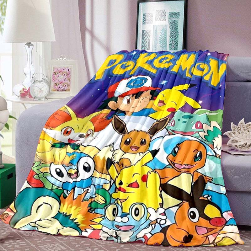 Pokémon Anime Print Blanket Warm Comfortable Flannel Blanket for Bedrooms, Sofas, Beds, Chairs, Picnics, Travel -LXR36