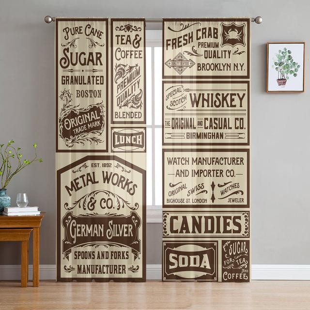 Vintage Old Newspaper Graffiti Tulle Curtains For Living Room Bedroom Decoration Chiffon Sheer Voile Kitchen Window Curtain