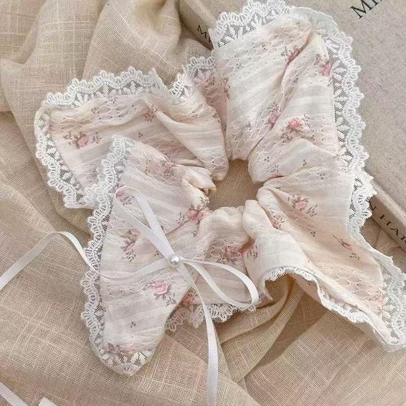 Early Spring Korean Design Handmade Lace Pleated Lace Hair Ring Double Layer Large Intestinal Ring Hair Accessories For Women