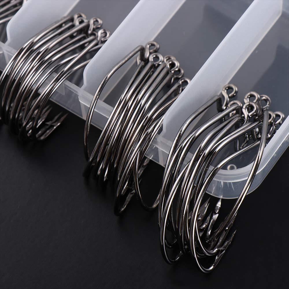 Robuste Karpfenangelhaken, 50 Stück/Packung mit Box, Größen 2#1#1/0#2/0#3/0#, Offset-Angelhaken, Widerhaken, breite Kurbelhaken