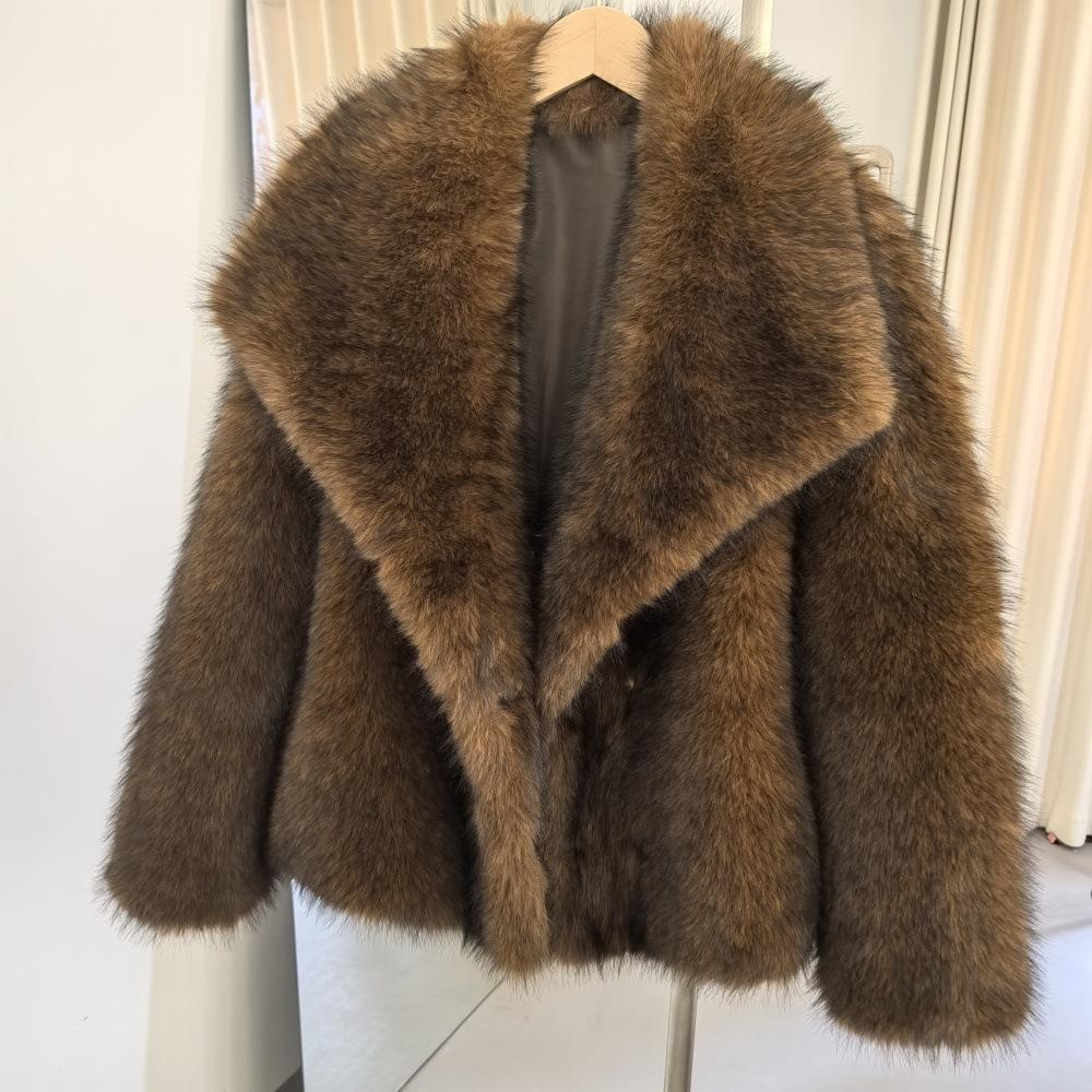 

Высококачественная экологичная шуба с большим воротником и короткая шуба S темный кофе