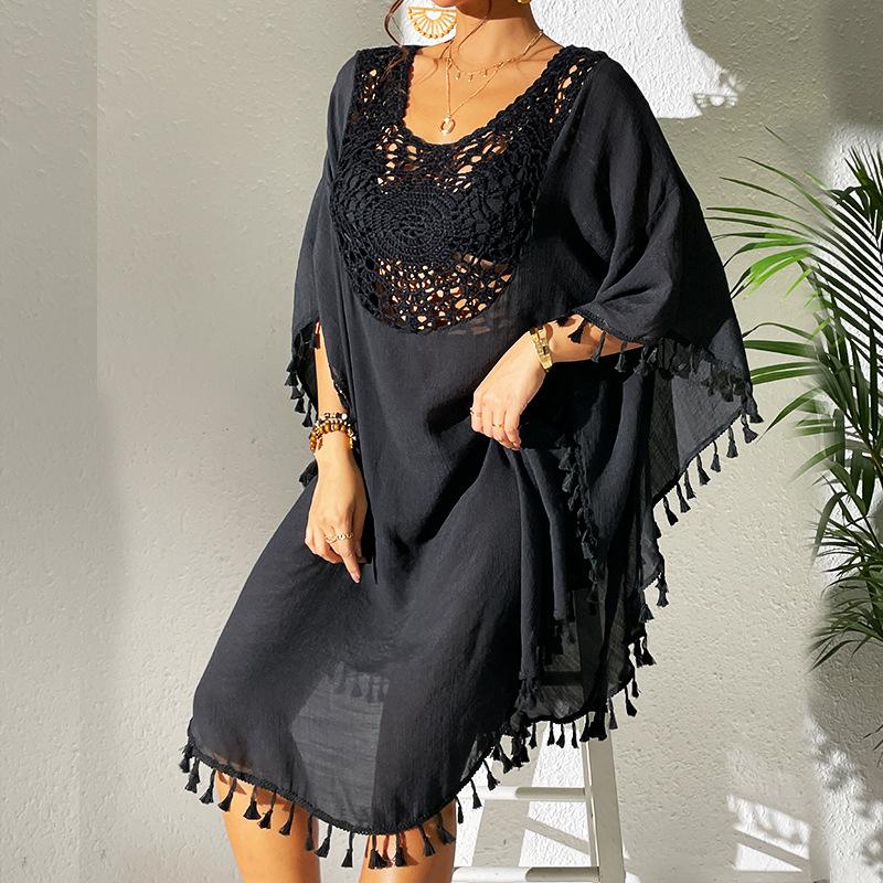 Women Dress Beach Dresses Cape Crochet Patchwork Fringe Swimwear Bikini Outdoor