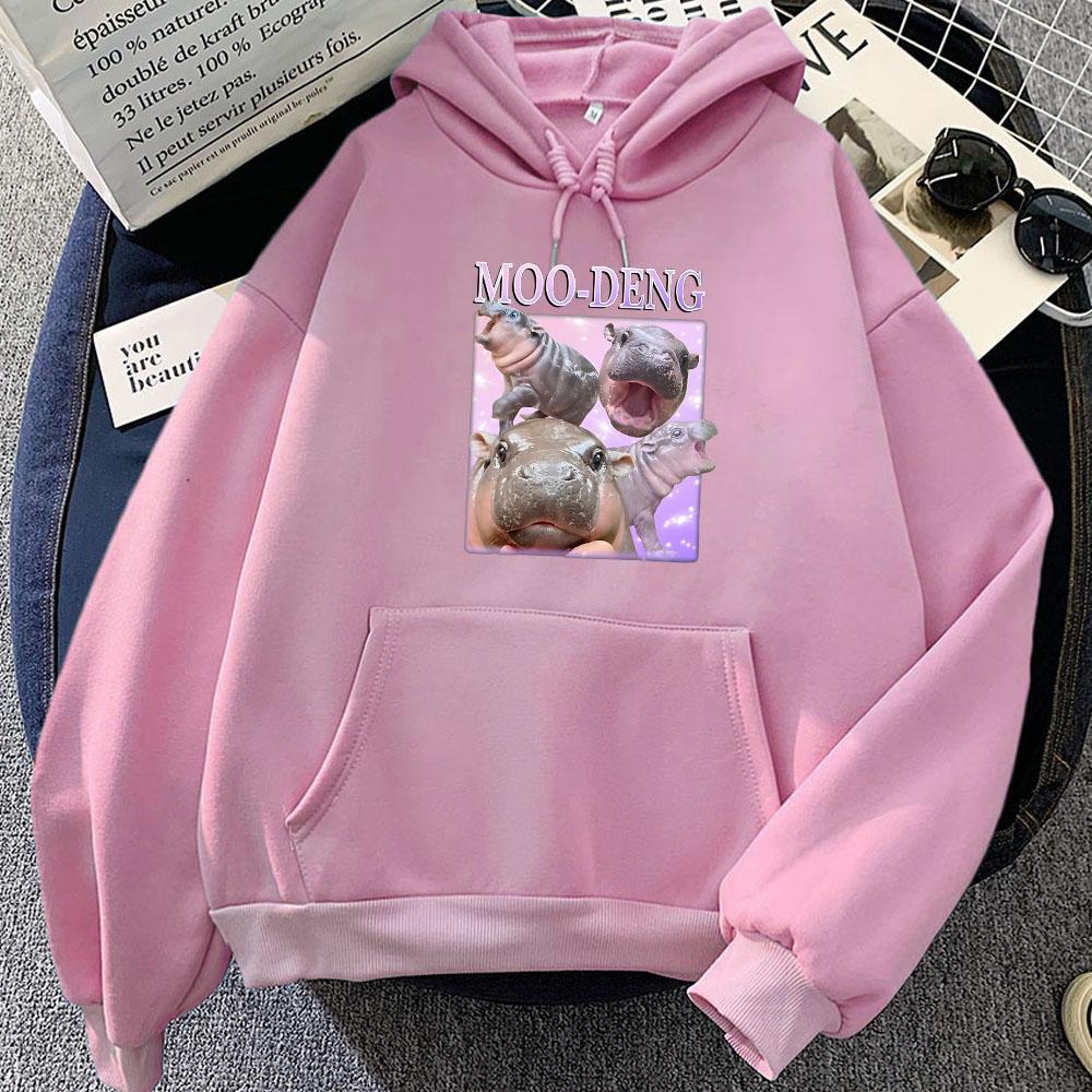 Kawaii Cartoon Moo Deng Hoodie Cute Hippo Graphic Sweatshirts Moletom Feminino Casual Women Men Winter Pullovers Print Sudaderas