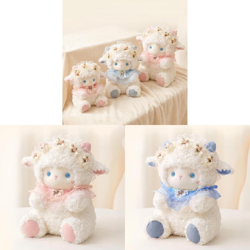 Kids Lamb Plush Dolls With Flowers And Lace Scarf Decor For Girls And Boys Soft Sleeping Pillow Gift