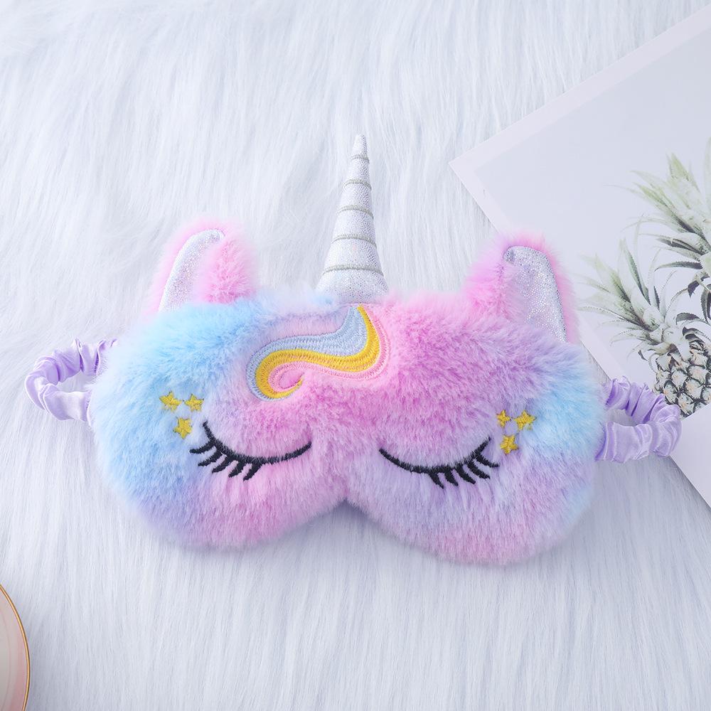 Adorable Unicorn Ear Plush Eye Mask with Rabbit Fur for Sleep