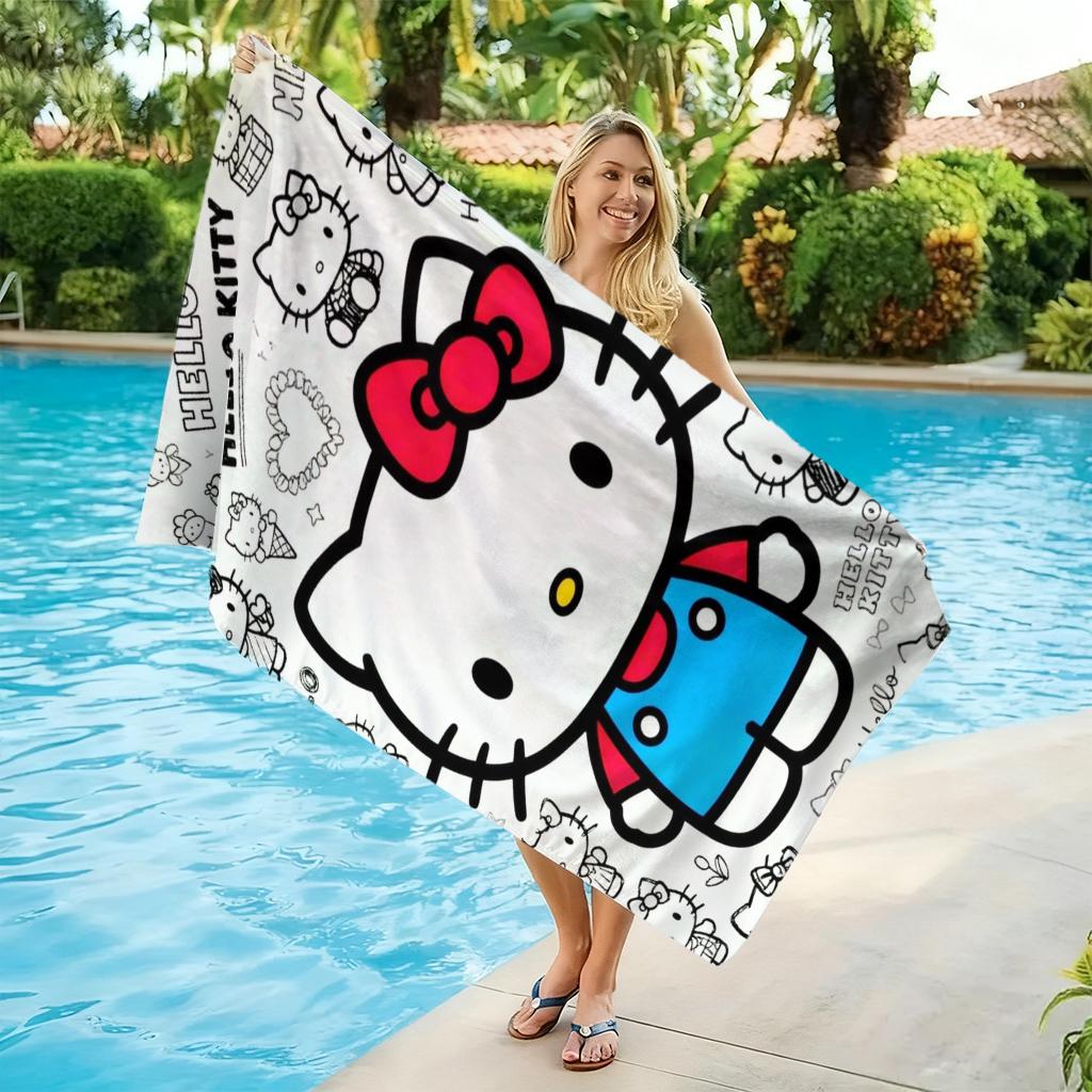 Hello Kitty Single-Sided 2D Print Beach Towel Vibrant Durable for Pool Beach Bathroom