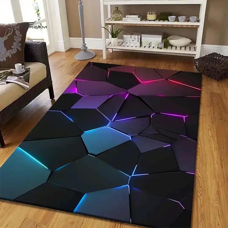 3D Zeshoek Neon Gaming Vloerkleed, Antislip Blauw Paars Vloerkleed voor Gameroom, Slaapkamer E-Sport Decoratie 40x60cm 16x24inch