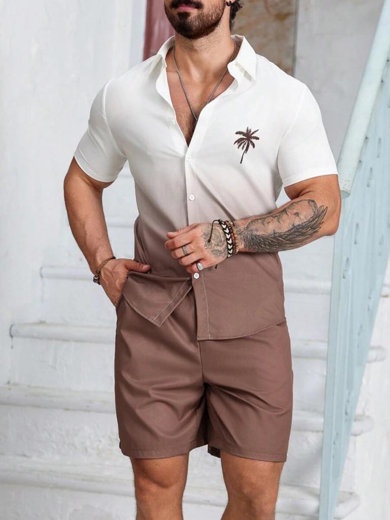 Summer Everyday Men's Sports Shorts Seaside Resort Men's Casual Shirt Men's Hawaiian Short Sleeve Shirt And Beach Shorts Set